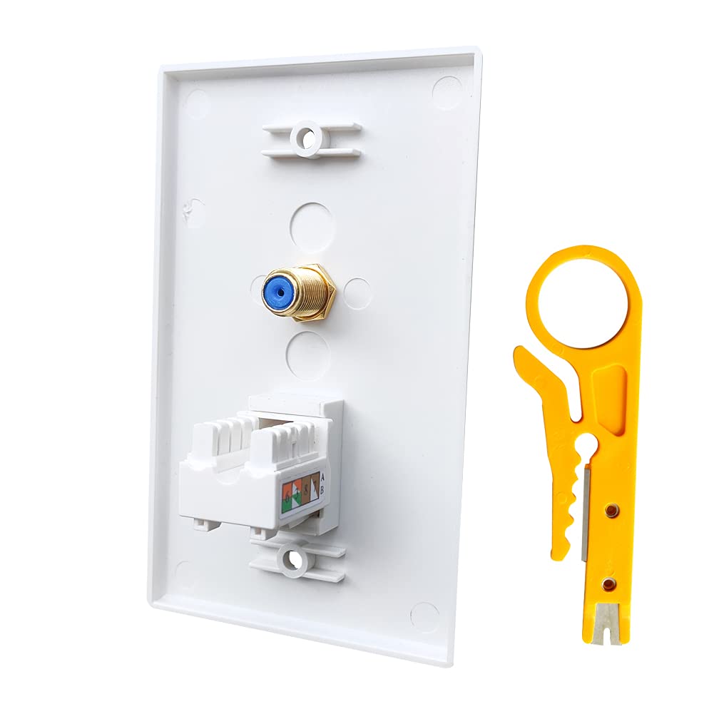 Boplat 90 Degree Cat6 Ethernet Coax Wall Plate Punch Down With Tool   Rj45 Coaxial Punchdown Cover Plate For Network And Coax Ca