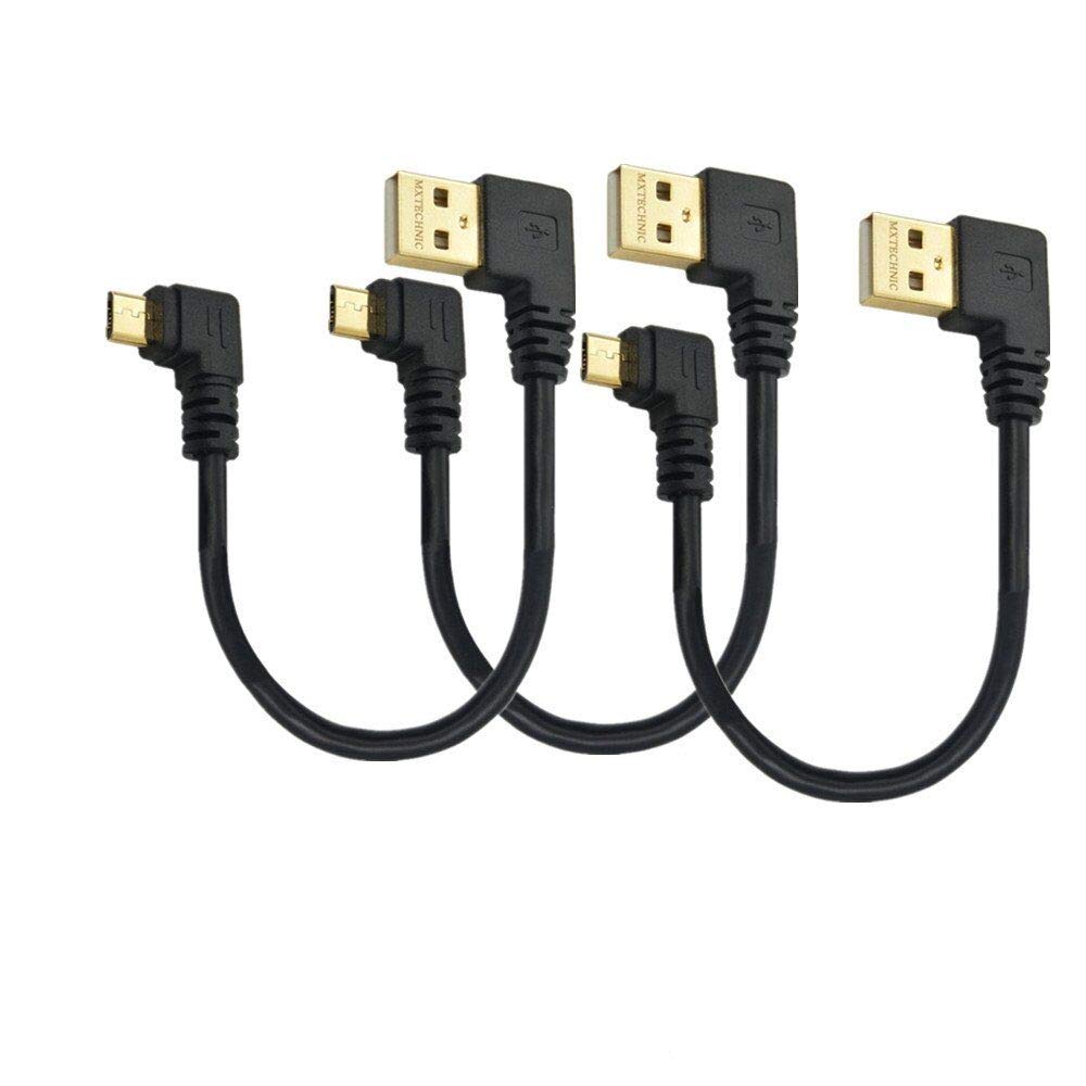 Mxtechnic Micro Usb Data Cable 5.9 Inch 90 Degree Left Angle Nickel Plated Short Usb 2.0 A Male 4 Pin To Left Angle Micro B 5 Pin For Syncing Charging Smartphones,Gps,External Hard Drives (3 Pack)