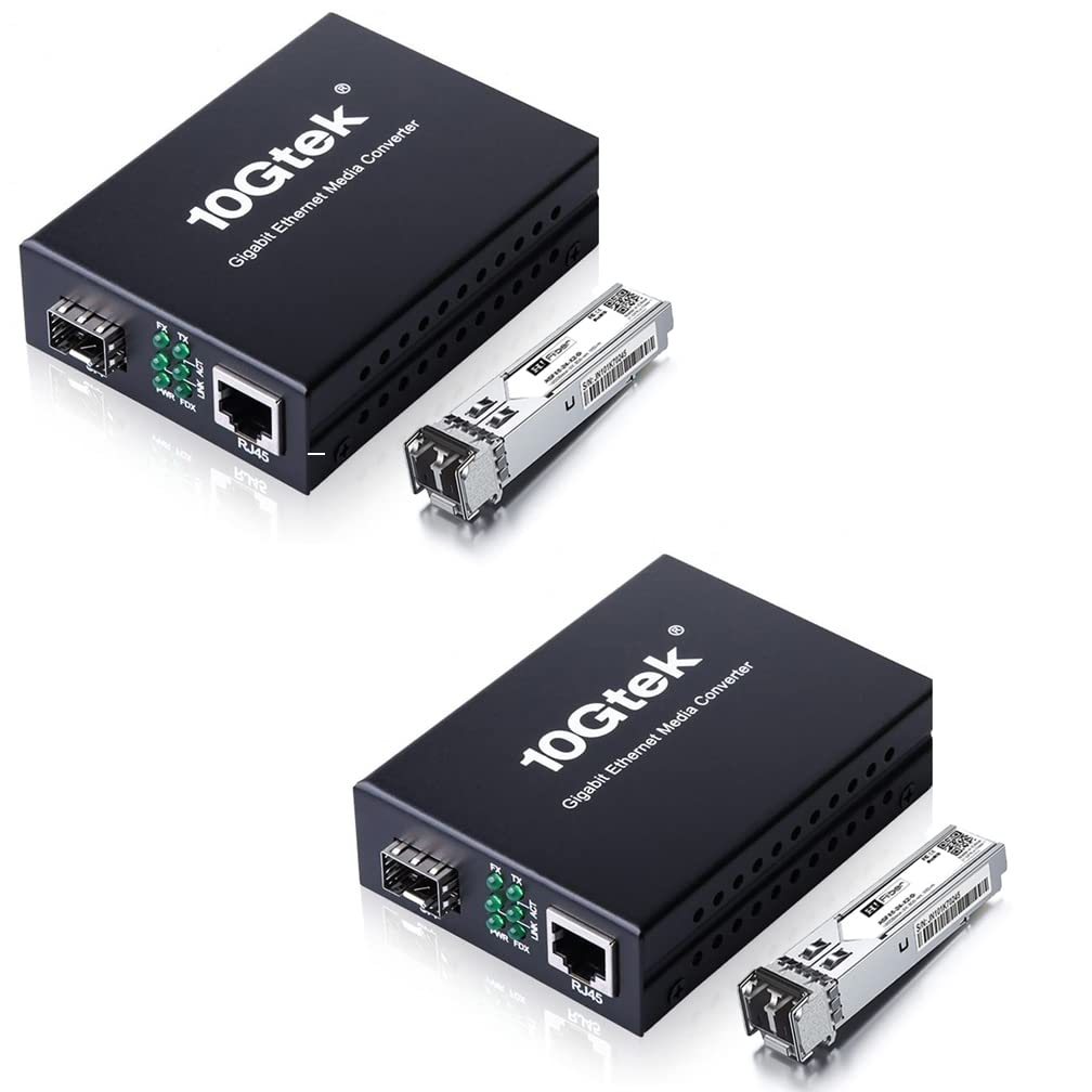 A Pair Of Gigabit Multi Mode Lc Fiber Media Converter, With 2 Pcs Sfp Sx Modules, Fiber To Ethernet Converter, 1000Base Sx To 10/100/1000M Rj45, Mmf, 850Nm, Up To 550M