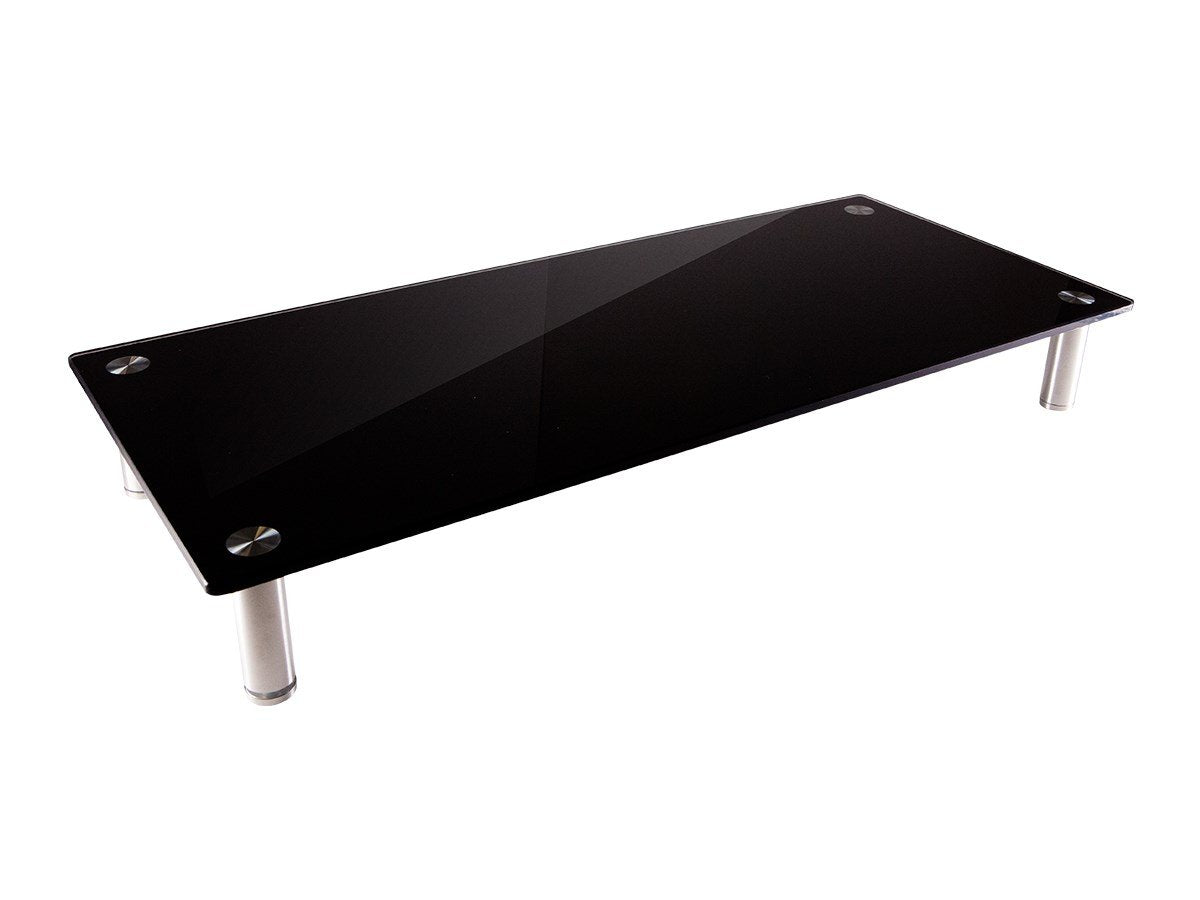 Monoprice Medium Multimedia Desktop Stand, Black Glass (27.6'' X 12.2'' X 3'')   Stand & Riser, Laptop Stand, Desktop Tv Stand,