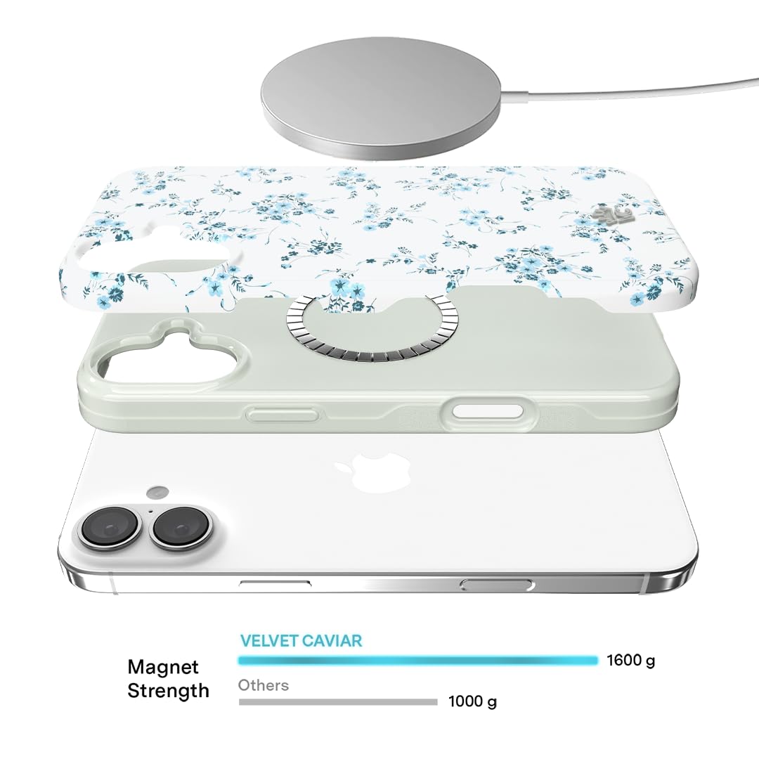Velvet Caviar For Iphone 16 Plus Case Cute Coquette Flowers   Compatible With Magsafe [8Ft Drop Tested]   French Blue Floral