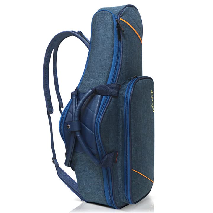 Alto Saxophone Case Sax Gig Bag, 2 In 1 Carrying Backpack Case With Flute Pocket, 20Mm Soft Padded, Saxophone Accessories (Blue)