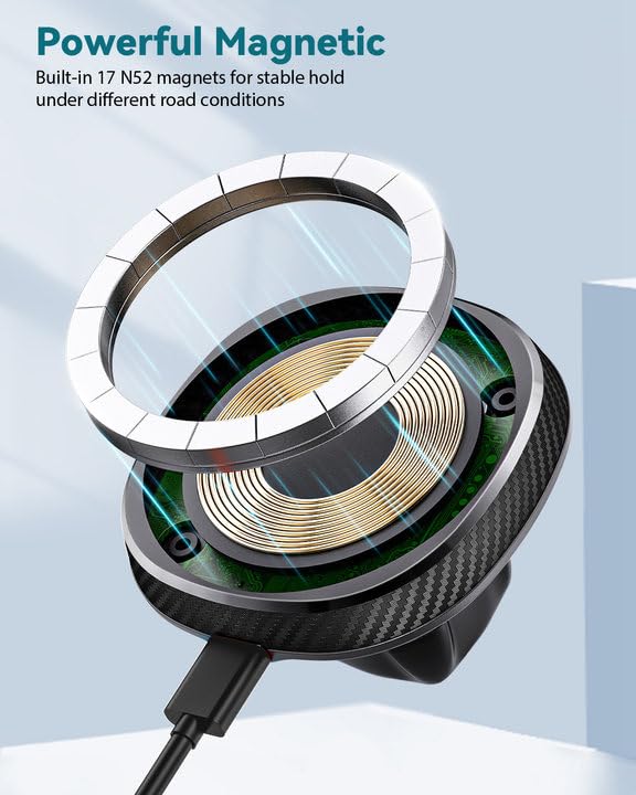 Exeliq Cup Holder Charger Mount For Magsafe, Wireless Magnetic Car Mount Charger With Heat Dissipation System, Fast Charging Pho