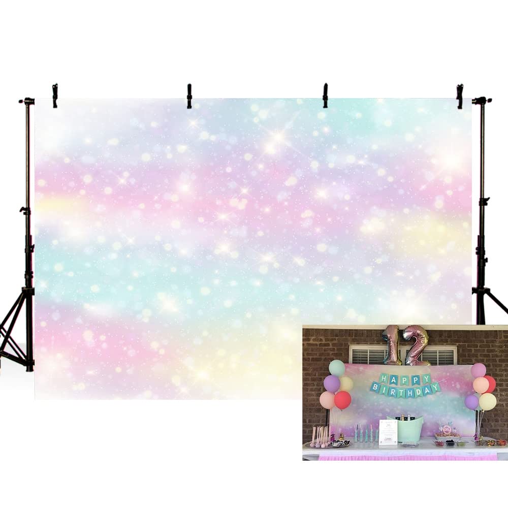 Mehofoto Glitter Rainbow Watercolor Photo Studio Booth Background Props Watercolor Colorful Stars Princess Magical Happy Birthday Party Decorations Bokeh Banner Backdrops For Photography 7X5Ft