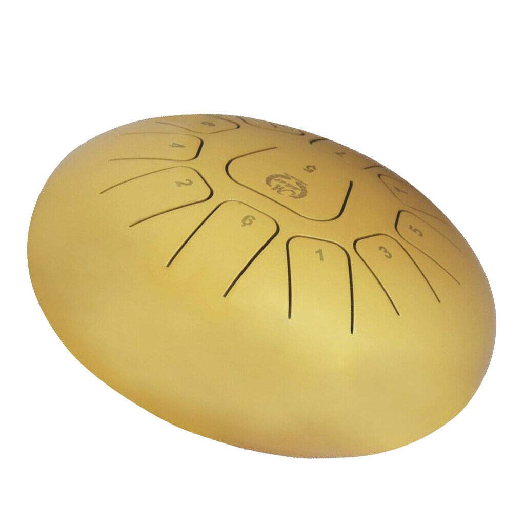 Sai Inder Kala Exquisite 12Inch Tongue Drum Tank Drum 11 Tones For Meditation Yoga, Golden