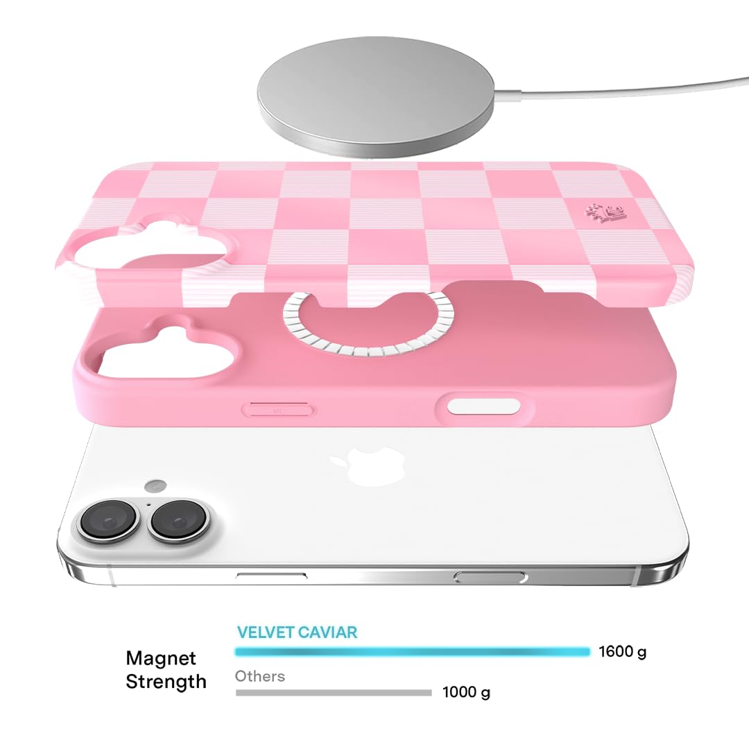 Velvet Caviar For Iphone 16 Plus Case Pink Checkered For Women   Compatible With Magsafe [8Ft Drop Tested]