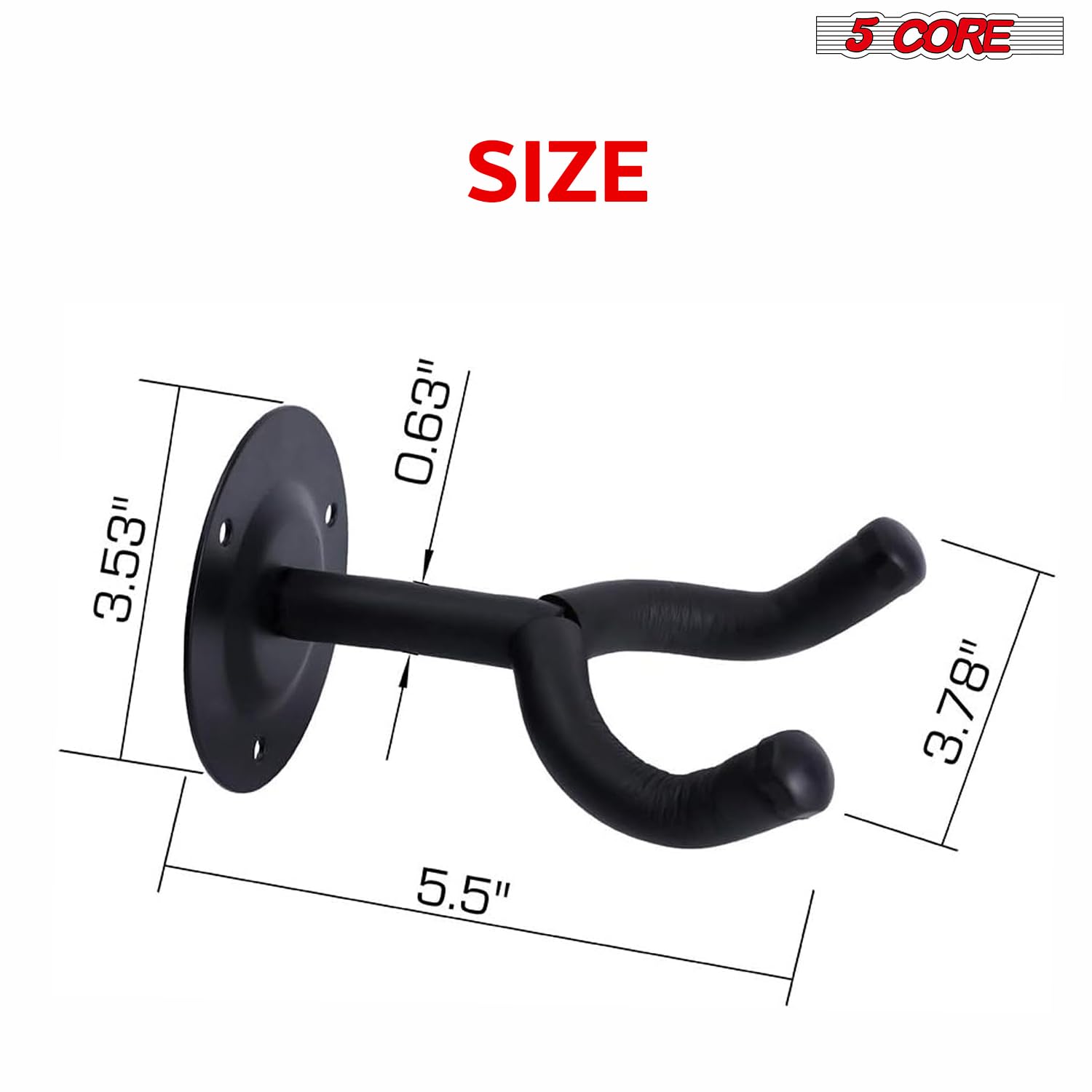 5 Core Guitar Wall Mount, Black V-Shaped Secure And Sturdy Hanger - 3 Pieces Holder For Acoustic, Electric, Bass, Mandolin - Wal