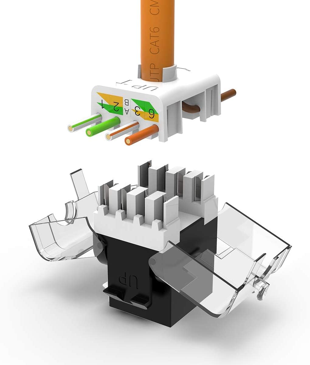 Ampcom Cat6 Keystone Jack Tool Less Rj45 Utp, No Punch Down Tool Required Module Coupler 12 Pack Black