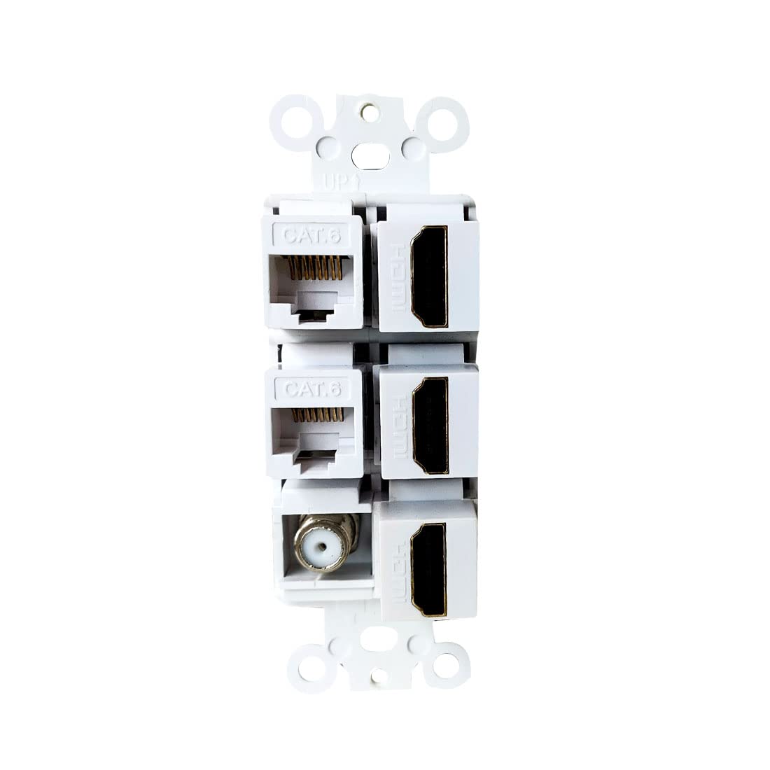 Bupldet Hdmi Ethernet Coax Insert Wall Plate   3 Port Hdmi, 2 Cat6 Rj45 Keystone And 1 Coaxial Cable Jack Decora Insert For Mids