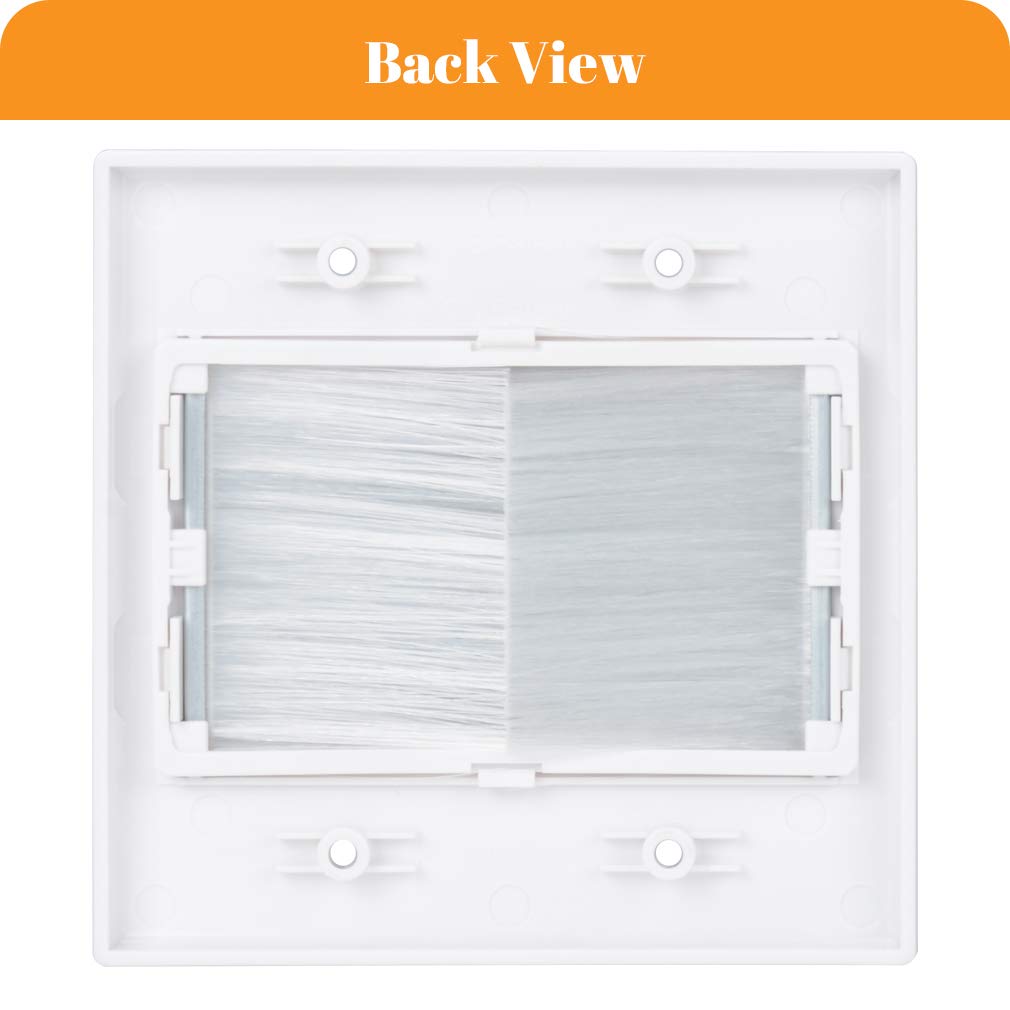 Kebulldola 2 Gang Brush Wall Plate White 2 Pack, Double Gang Cable Management Kit For Tv Coaxial, Hdmi, Ethernet Cables, Speaker