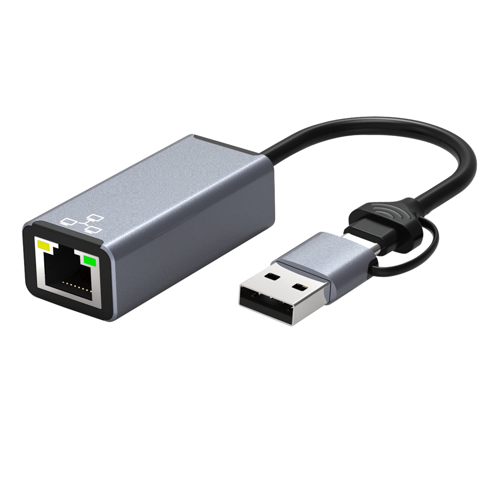 Achoro Lan To Usb Ports   Built In Usb A & Usb C To Usb Port Ethernet Port Adapter   Multiple Usb Port For Pc, Mac   Aluminium A