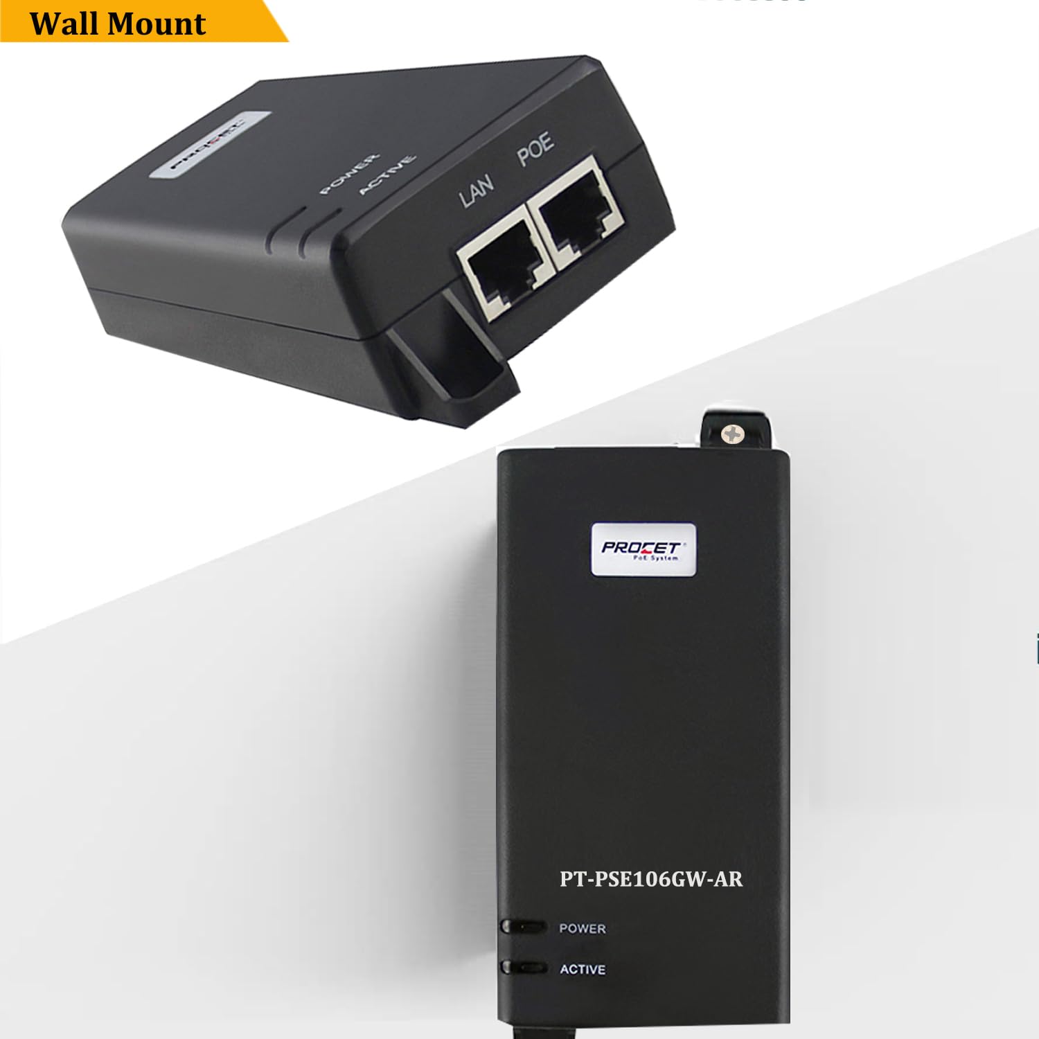 Procet Poe Injector 802.3Af/At/Bt 60W 10/100/1000Mbps Gigabit Active Poe+/Poe++ Power Supply Injector With 6Kv Surge Protection For Ip Camera, Wireless Ap, Iot, Kiosks, Pt Pse106Gw Ar