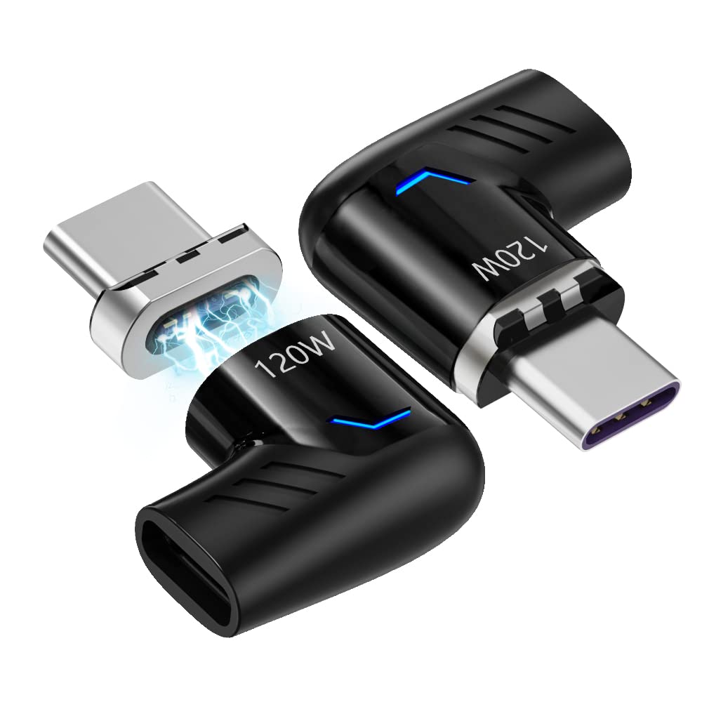 Sheeast Usb C Magnetic Adapter Right Angle 2Pack Fast Charging 100W Magnetic Usb C Adapter 5Pin 480Mbps Data Transmission, Black