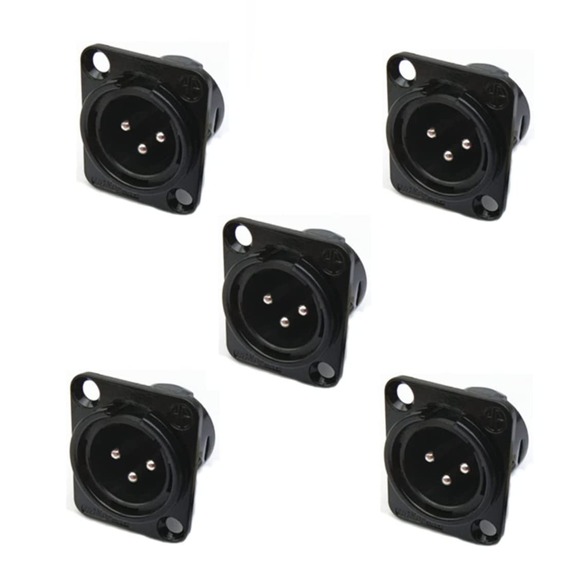 GDQLCNXB XLR Male Jack 3 Pin Panel Mount Jacks, XLR-M Socket Audio Speaker Microphone Connector 5Pcs,Black Metal Housing