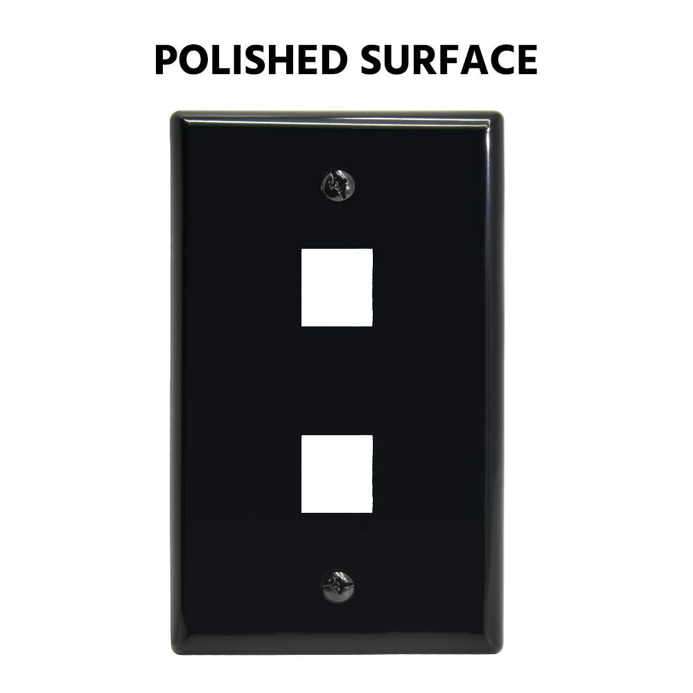 Beszin 2 Port Keystone Jack Wall Plate With Smooth Face (10 Pack, Black)