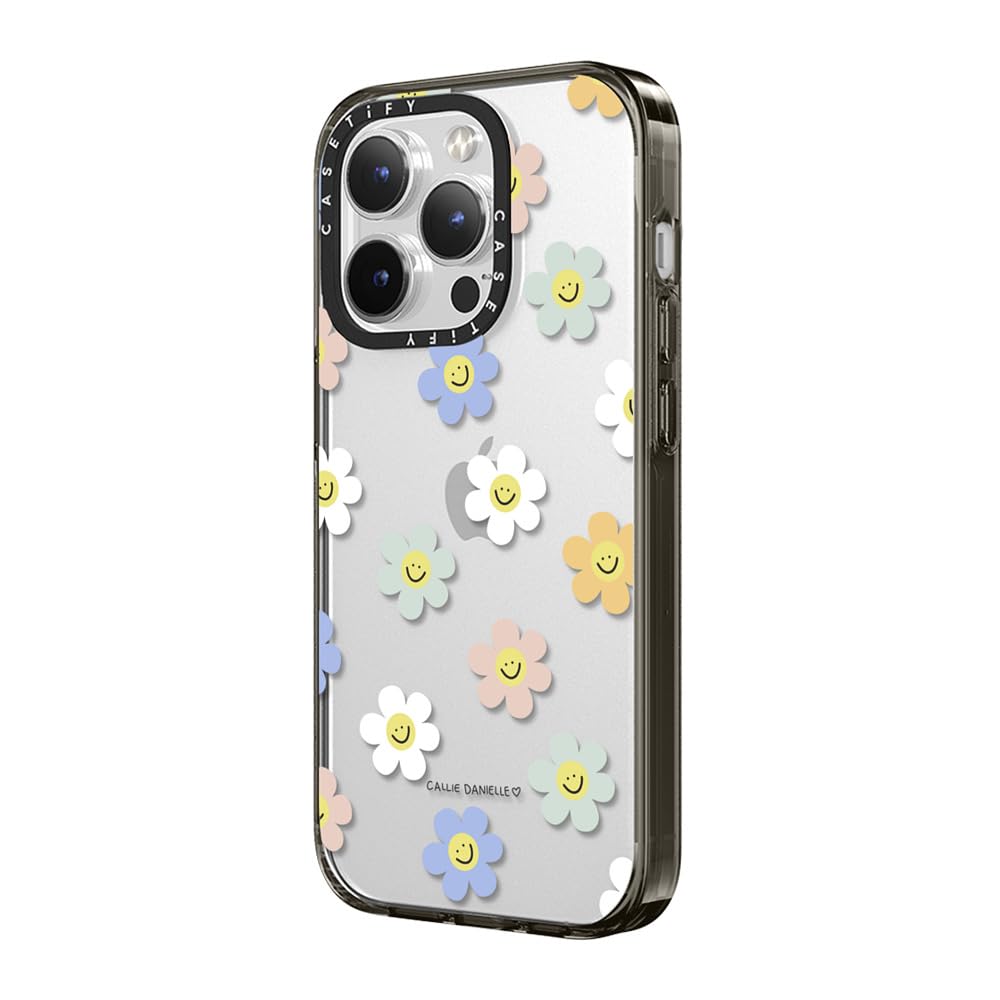 Casetify Compact Case For Iphone 15 Pro Max [2X Military Grade Drop Tested / 4Ft Drop Protection]   Happy Daisies   Clear Black