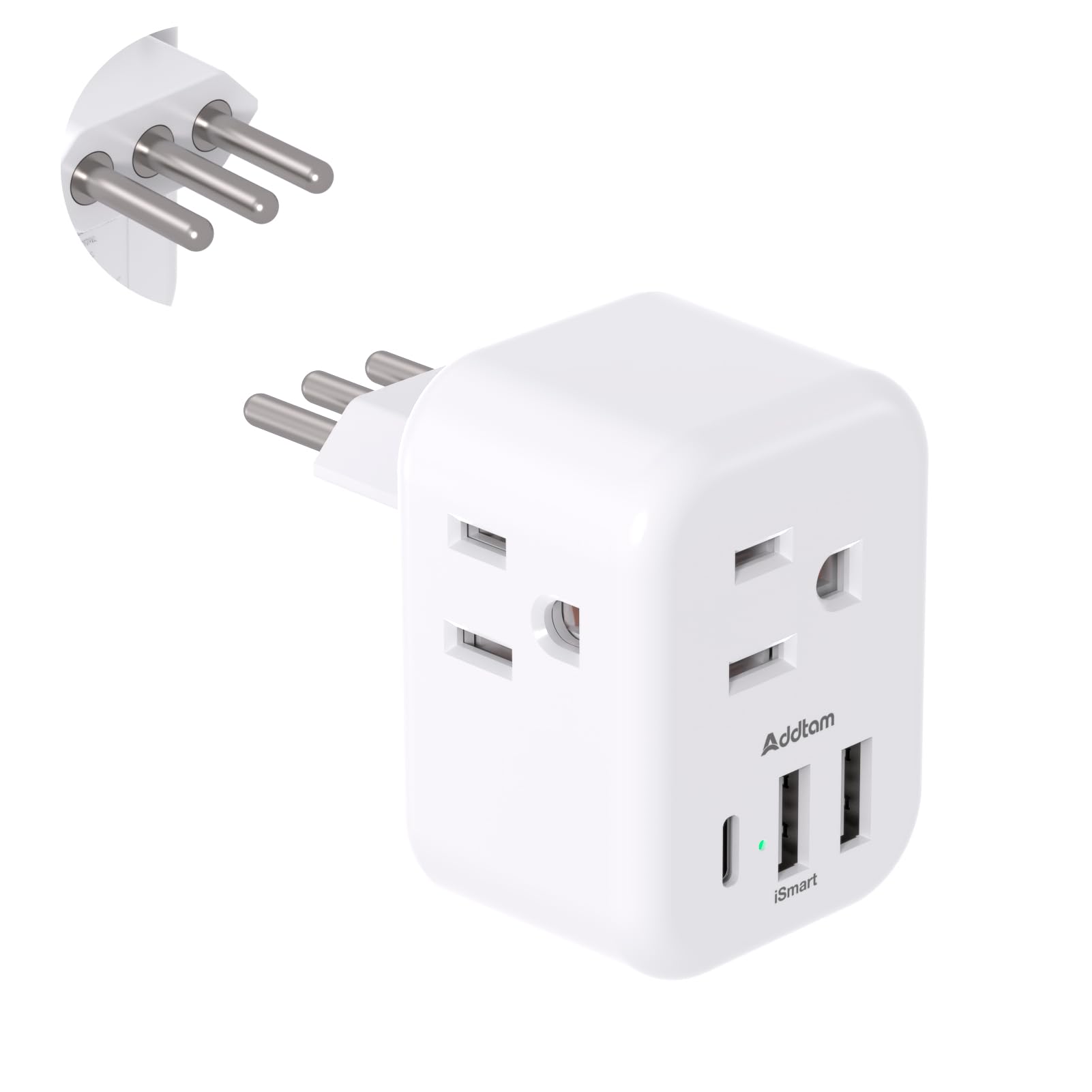 Addtam Italy Travel Power Adapter, 3 Prong Grounded Plug With 3 Usb Charging Ports(1 Usb C Ports), Type L Outlet Adaptor Charger