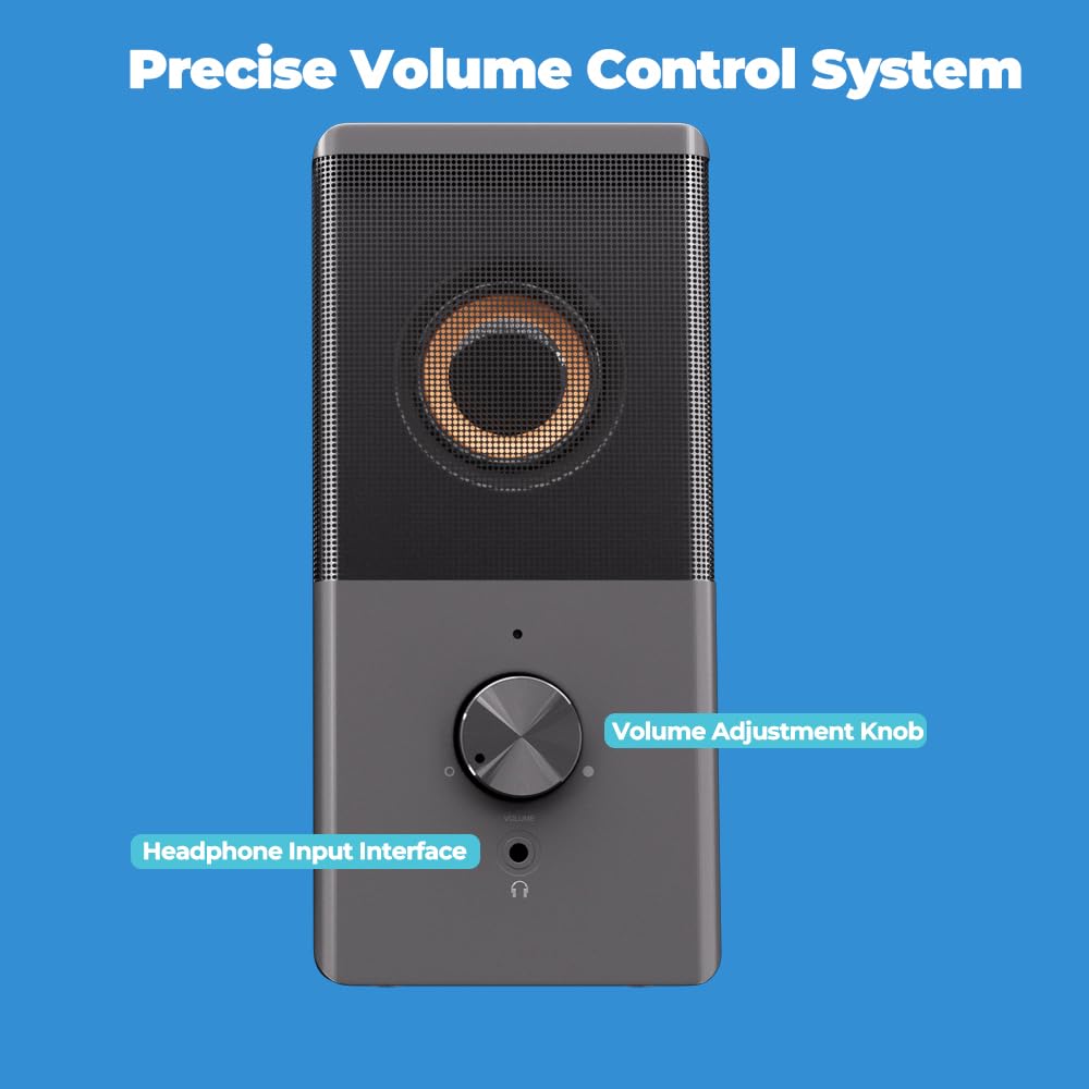 Roson Computer Speaker, Compact Size Speaker With Headphone Jack, Enhanced Bass And Volume Control, Stereo 2.0 Usb Powered 3.5Mm