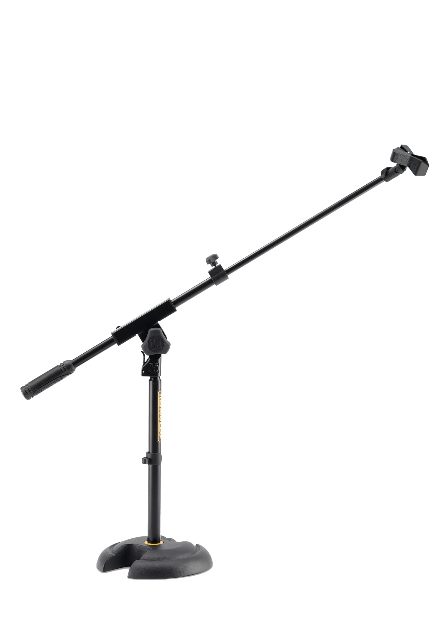 Hercules Ms120B Low Profile H Base Stand W/Boom & Mic Clip, Black
