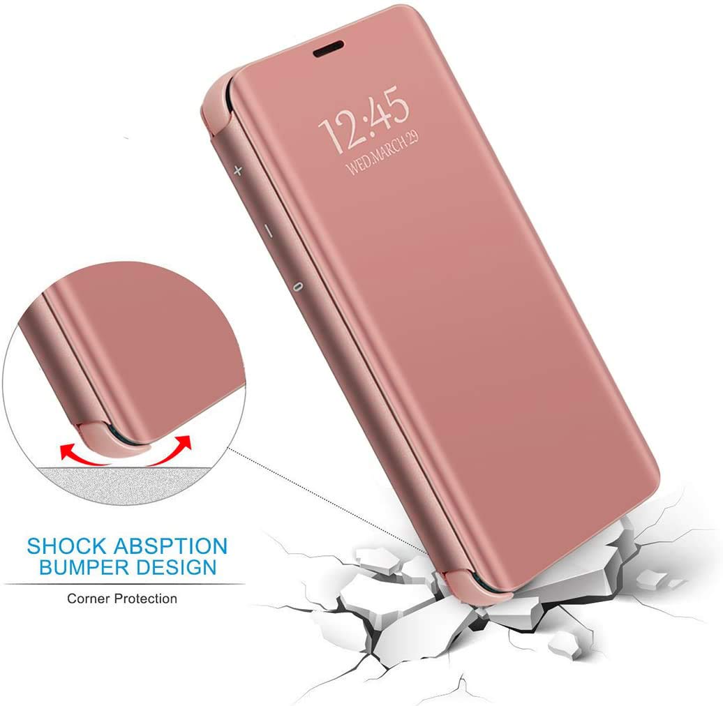 S23 Ultra Leather Case Compatible With Samsung Galaxy S23 Ultra 5G Phone Case Clear View Makeup Mirror Flip Cover, S23 Ultra Cas