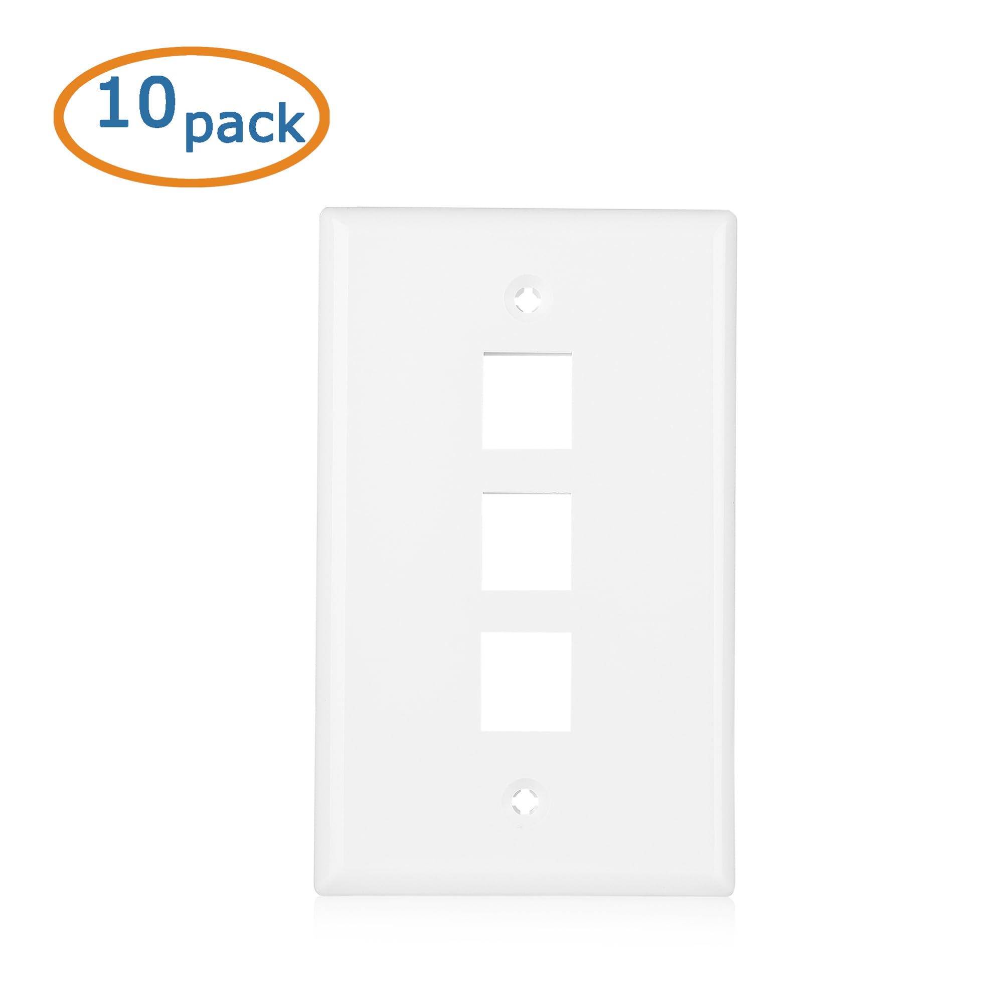 Cable Matters 10 Pack Low Profile 3 Port Keystone Jack Wall Plate, RJ45 Wall Plate for Keystone Jacks in White