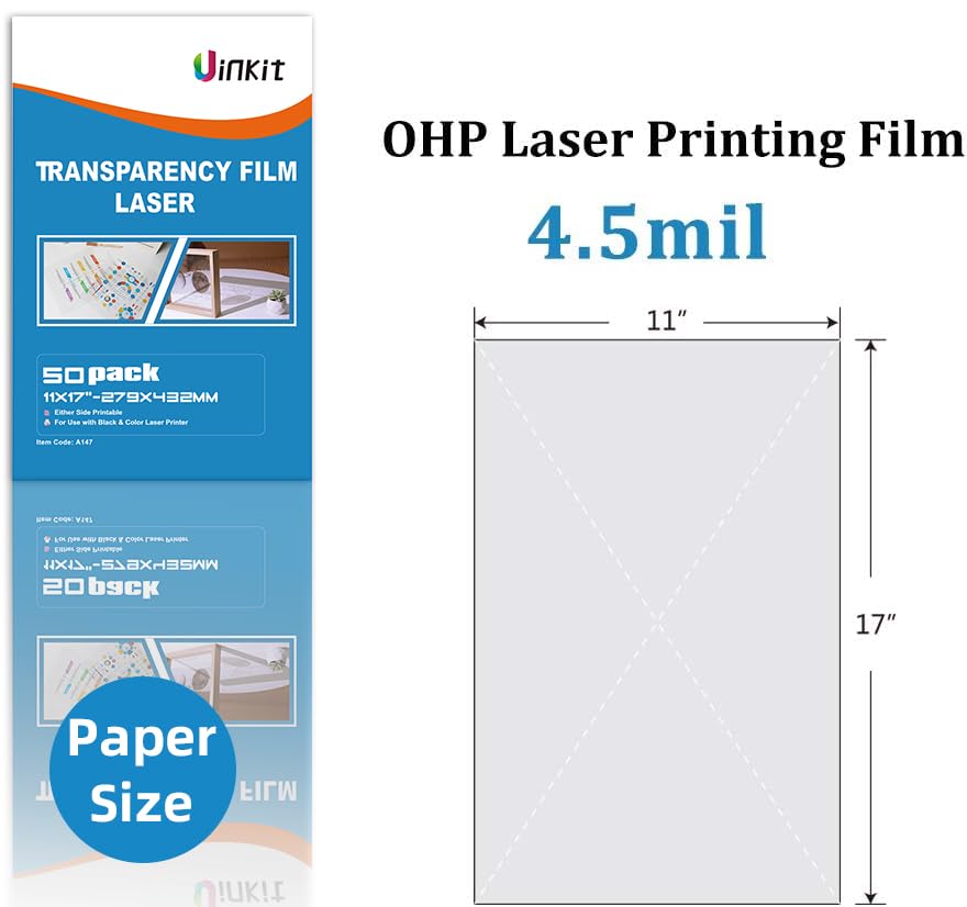 Uinkit 11X17 Laser Transparency Film Ohp 50 Pack Acetate Sheets Clear Overhead Projector Laserjet Film For Color Laser Jet Print