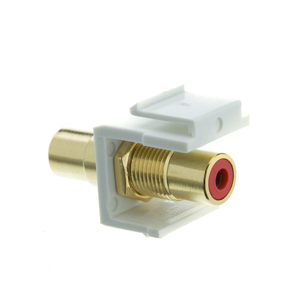 Cablewholesale Gold Plated Rca Female To Rca Female, Red Rca Coupler Adapter With White Keystone Insert, Red Rca Jack Connector