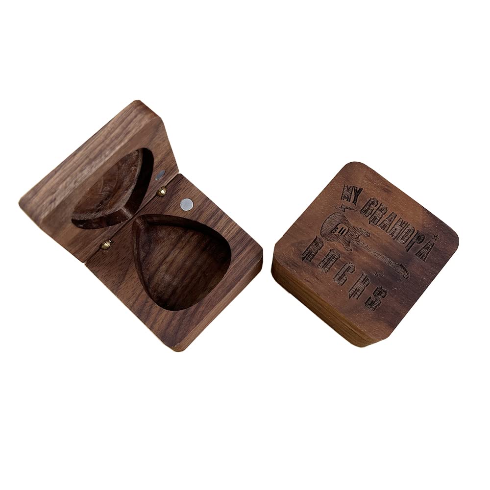 My Grandpa Rocks, Walnut Guitar Pick Storage Box For Grandpa, Christmas Gift Birthday Gift Fathers Day Gifts For Grandpa, 1 Pack