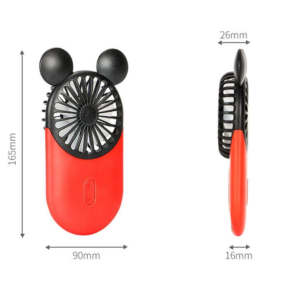 Kbinter Cute Mouse Mini Handheld USB Rechargeable Fan 3 Speed LED Light Plastic Red Yellow 2 Pack