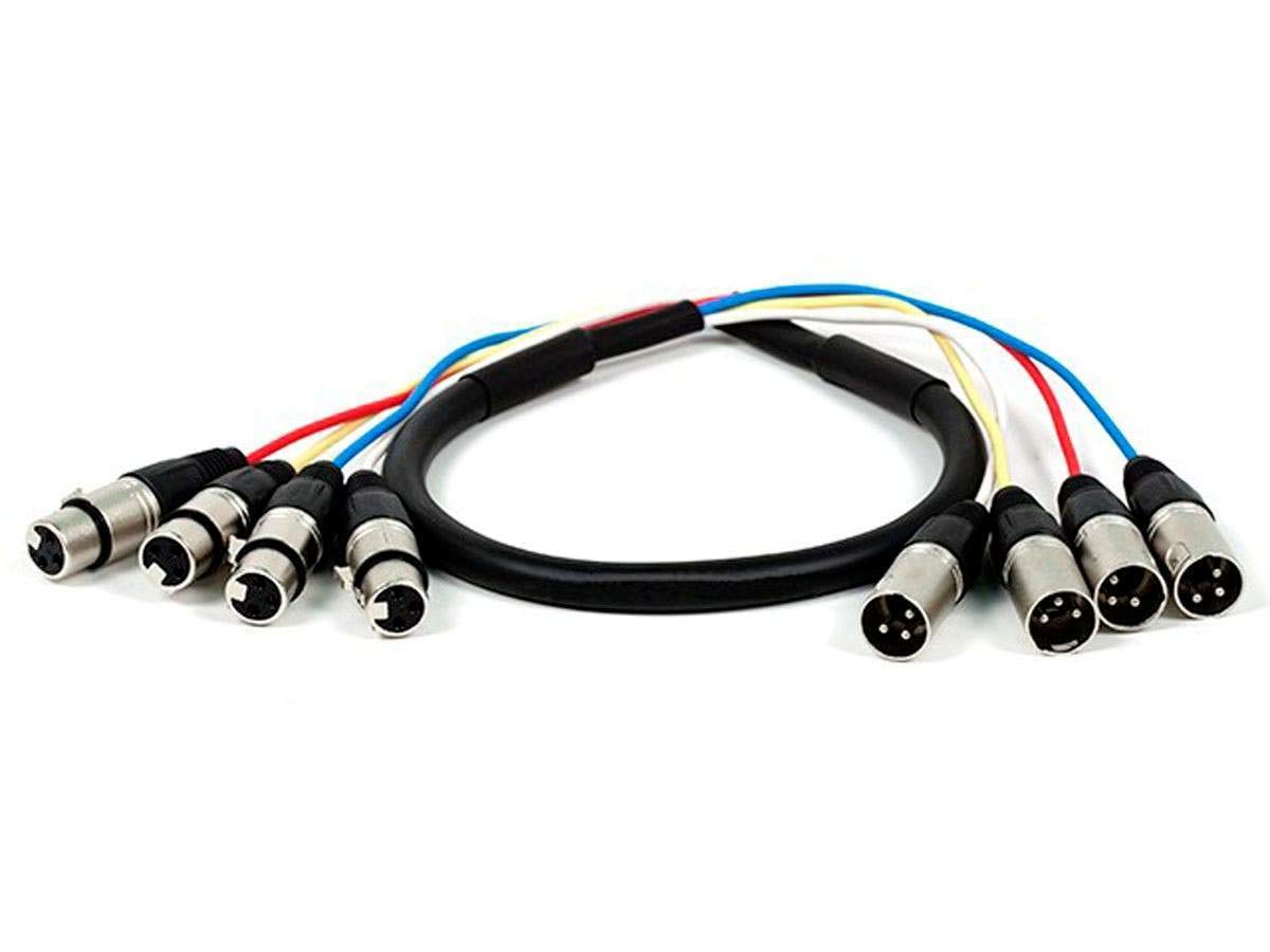 Monoprice 4 Channel Xlr Male To Xlr Female Snake Cable   3 Feet   Black/Silver, Metal Connector Housings, Plastic And Rubber Cab