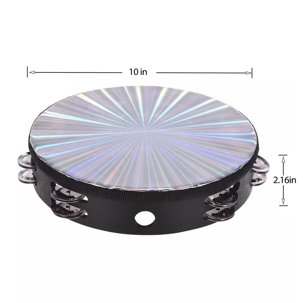 Radiant Tambourine 10 Inch Hand Held Tambourine Double Row Jingles Reflective Drum Percussion Musical Instrument For Adults Chur