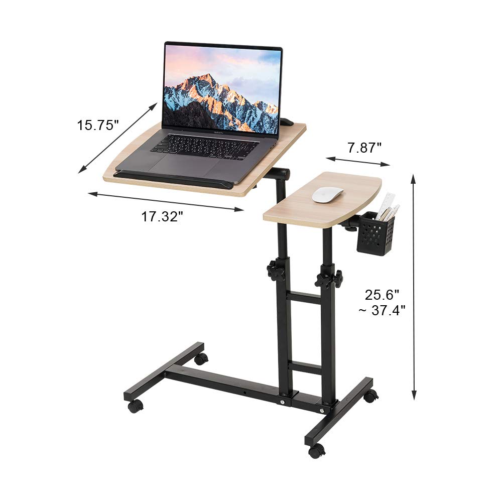 Farios Adjustable Laptop Desk With Cart, Computer Workstation, Bed Side Table, Tiltable Table And Mouse Pad For Laptop Dark Blon
