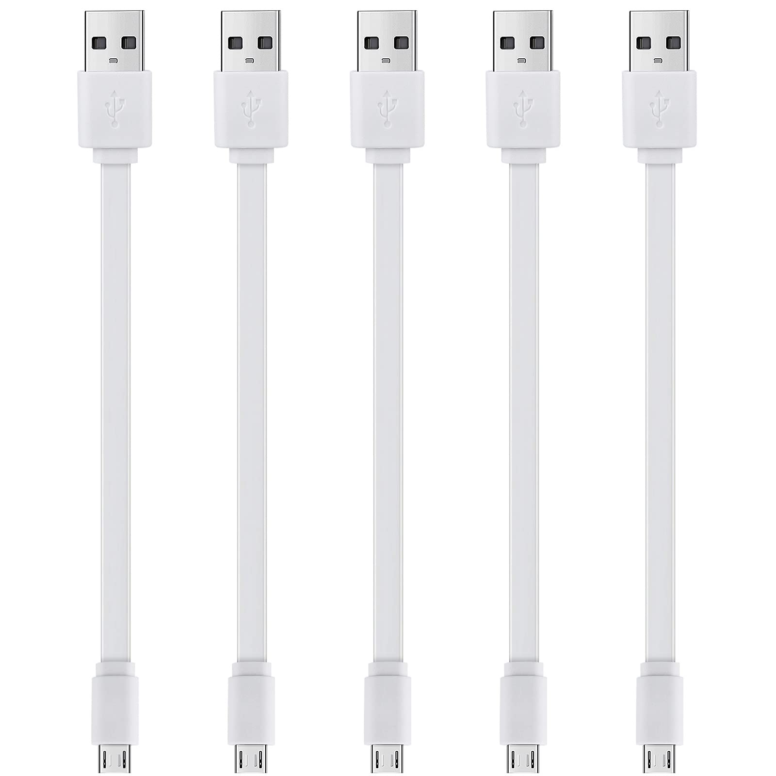 Smays 6-Inch Short Flat White Micro USB Cable - Bulk 5-Pack for Charging and Data Transfer