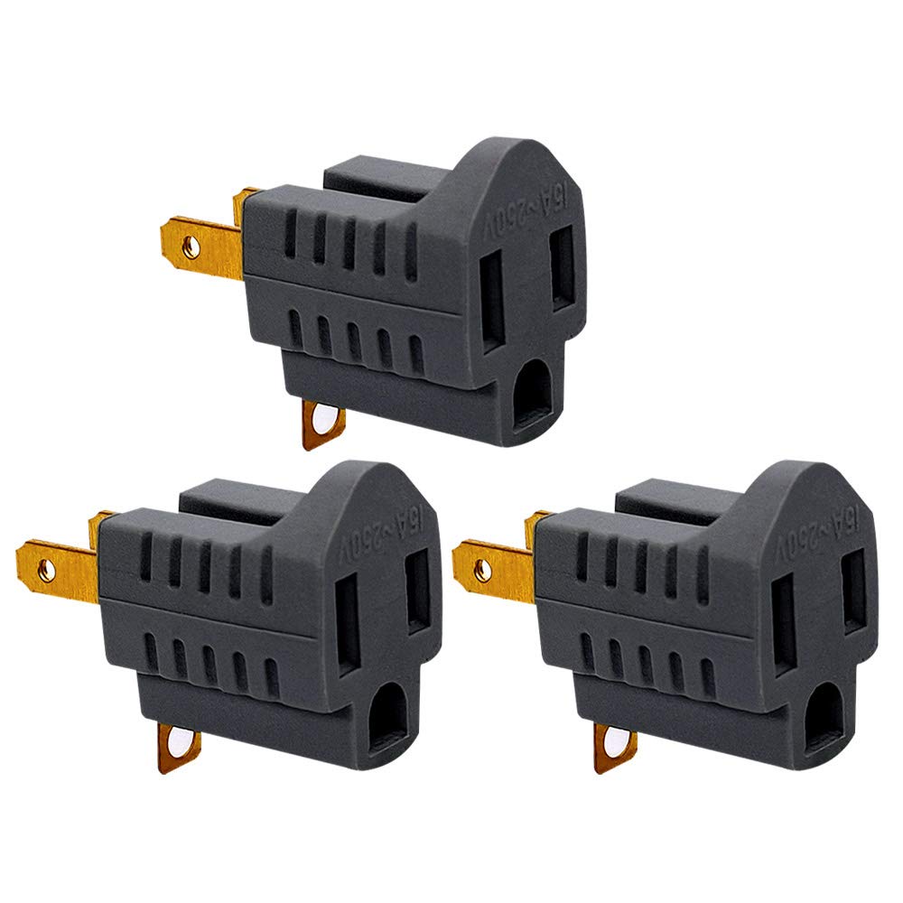 Lyoowng (3 Pack) 3 Prong To 2 Prong Adapter Grounding Converter Polarized 3 Pin To 2 Pin Power For Wall Outlets Plugs, Grey