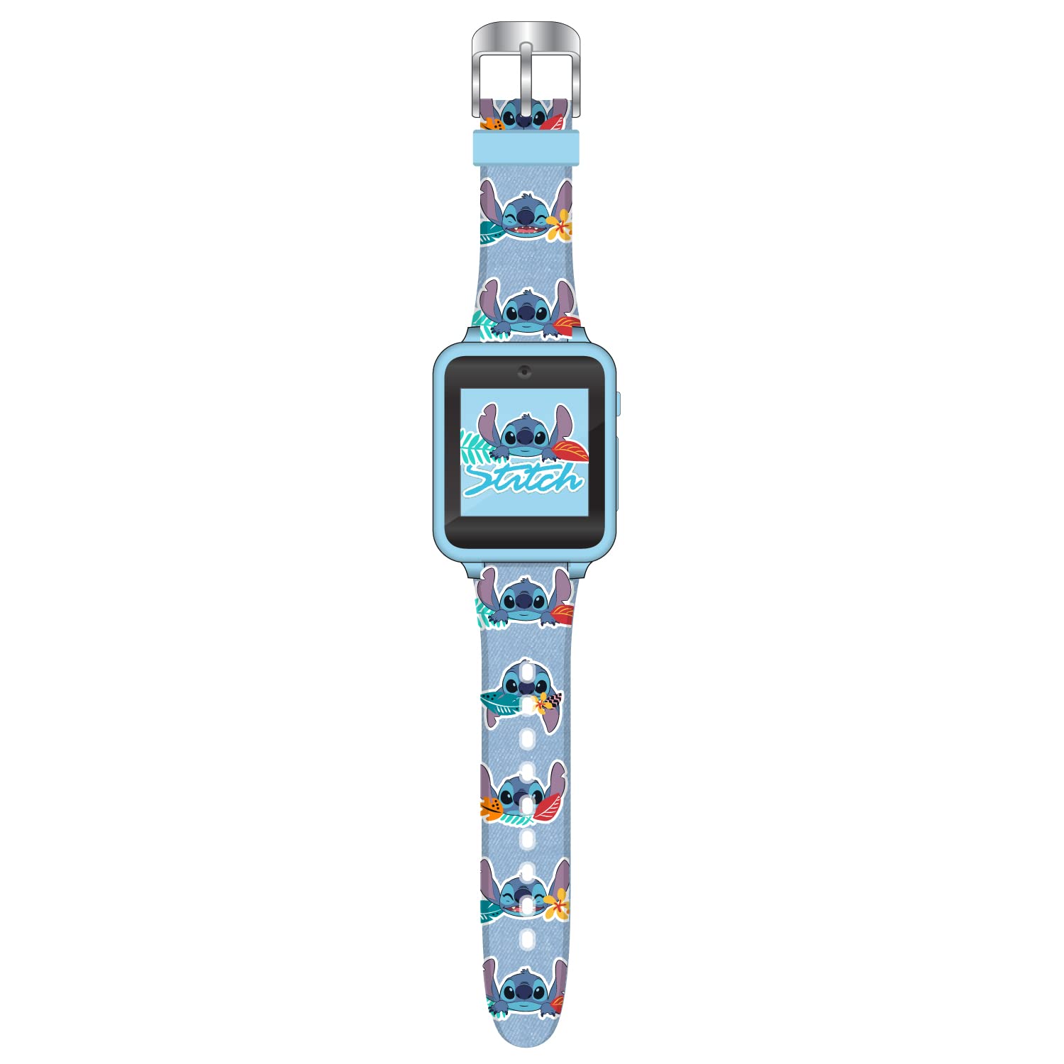 Disney Stitch Kids Smart Watch With 10 Customizable Faces, Camera, Voice Recorder, Calculator, And Step Counter � Touchscreen Interactive Watch For Kids � Blue Silicone Strap