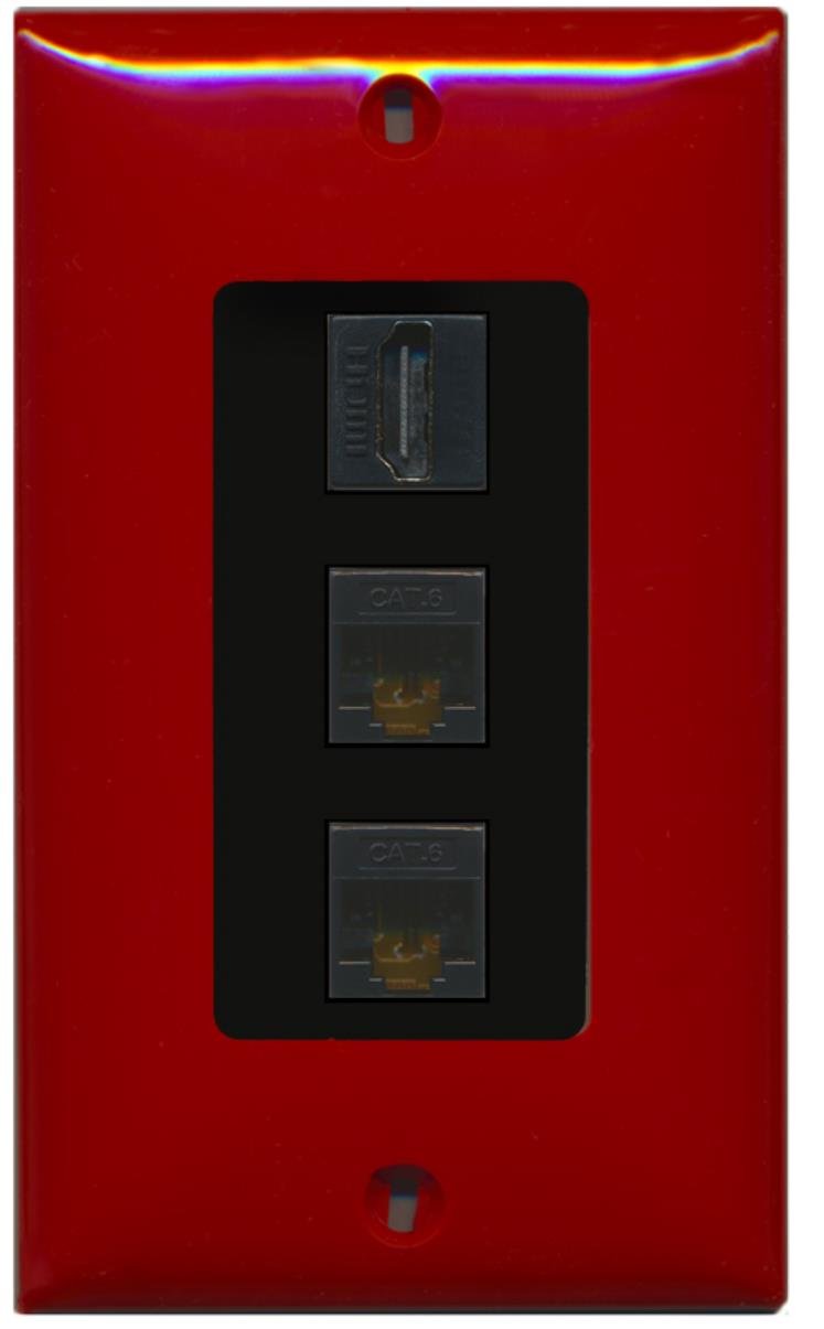 Riteav   1 Port Hdmi 2 Port Cat6 Ethernet Decorative Wall Plate   Red/Black