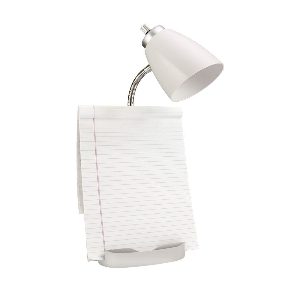 Limelights Ld1057 Wht Gooseneck Organizer Desk Lamp With Ipad Tablet Stand Book Holder And Charging Outlet, White 6.5 X 7 X 18.5