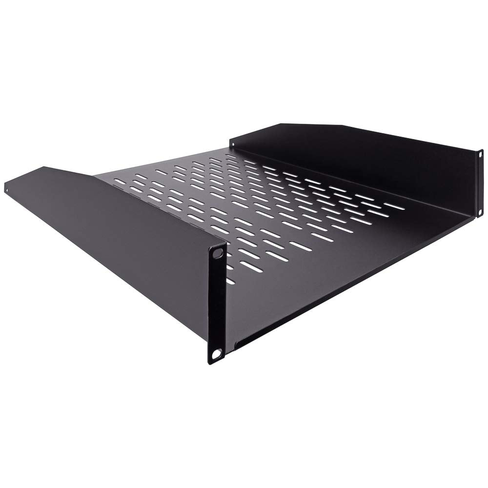 Navepoint 2U 19 Inch Universal Vented Rack Mount Cantilever Server Cabinet Shelf 18 Inches Deep With Lip Black