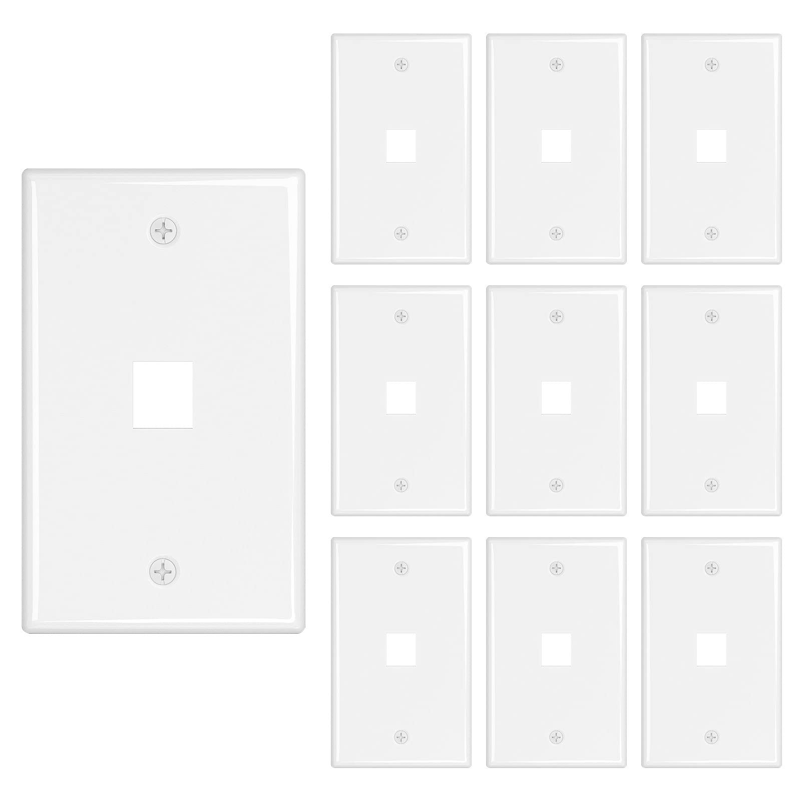 Iwillink 1 Port Keystone Jack Wall Plate 10 Pack, Low Profile Ethernet Wall Plate Single Gang Wall Plates For Keystone Jack, Whi