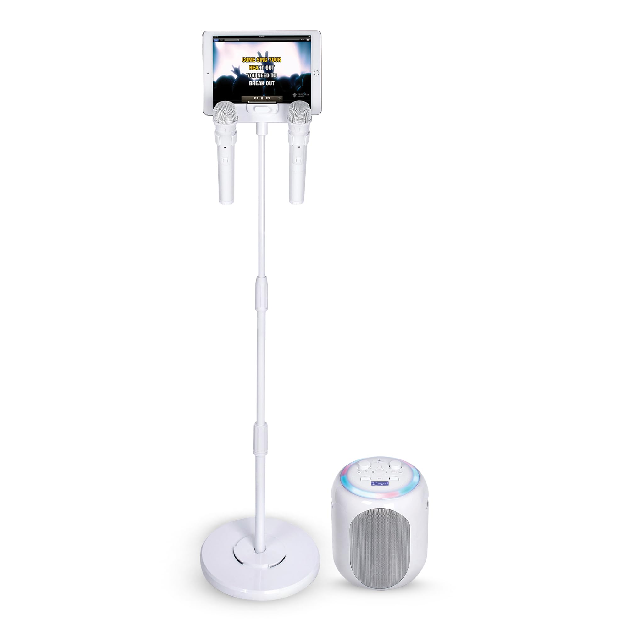 Singing Machine Portable Karaoke Machine for Adults & Kids with 2 Wireless Microphones, Home Stage (White) - Built-in Karaoke Sp