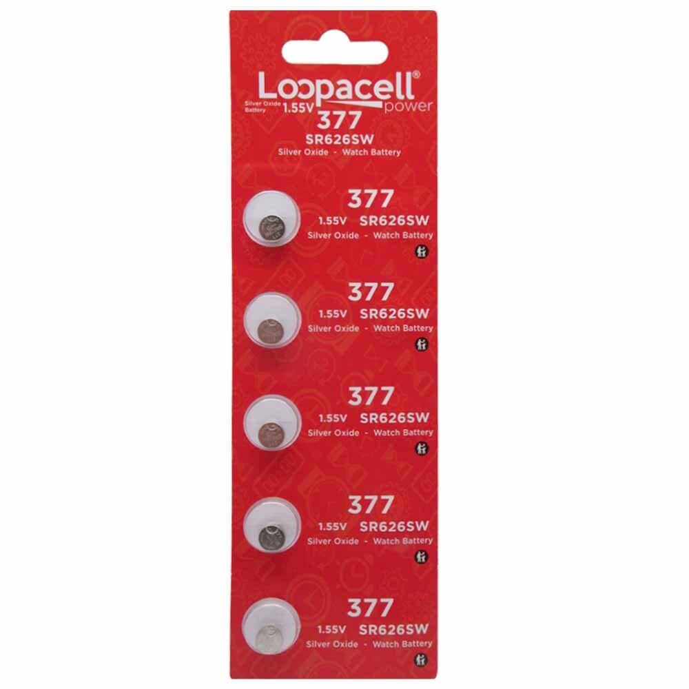 Loopacell 377/376 / Sr626W / Sr626Sw / Silver Oxide Watch Batteries (Pack Of 5)   1.55V Long Lasting Coin Cell Battery For Watch