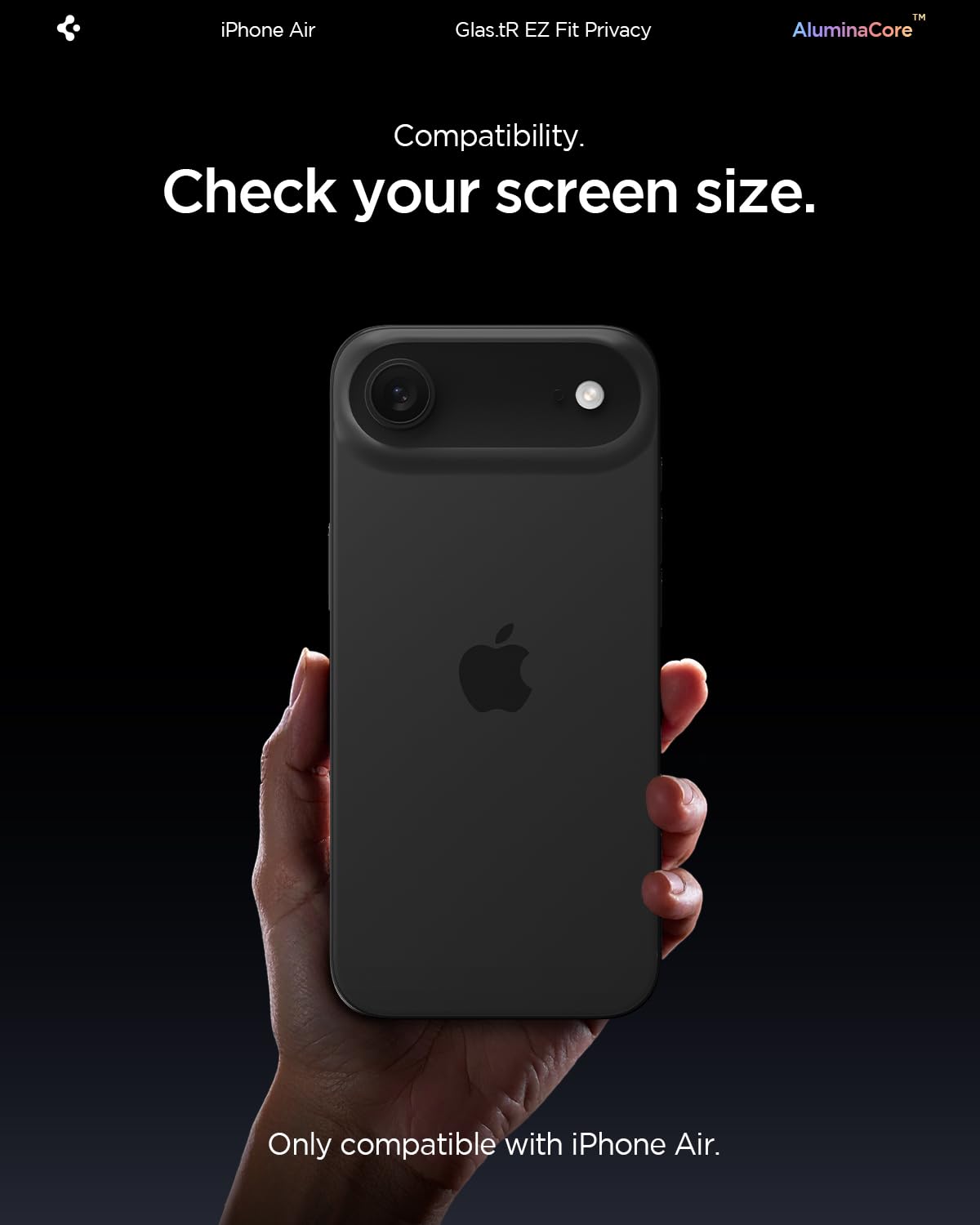 Spigen Aluminacore Tempered Glass Screen Protector [Glas.Tr Ez Fit - Privacy] Designed For Iphone Air [2 Pack] 9H+ Hardness, Alu