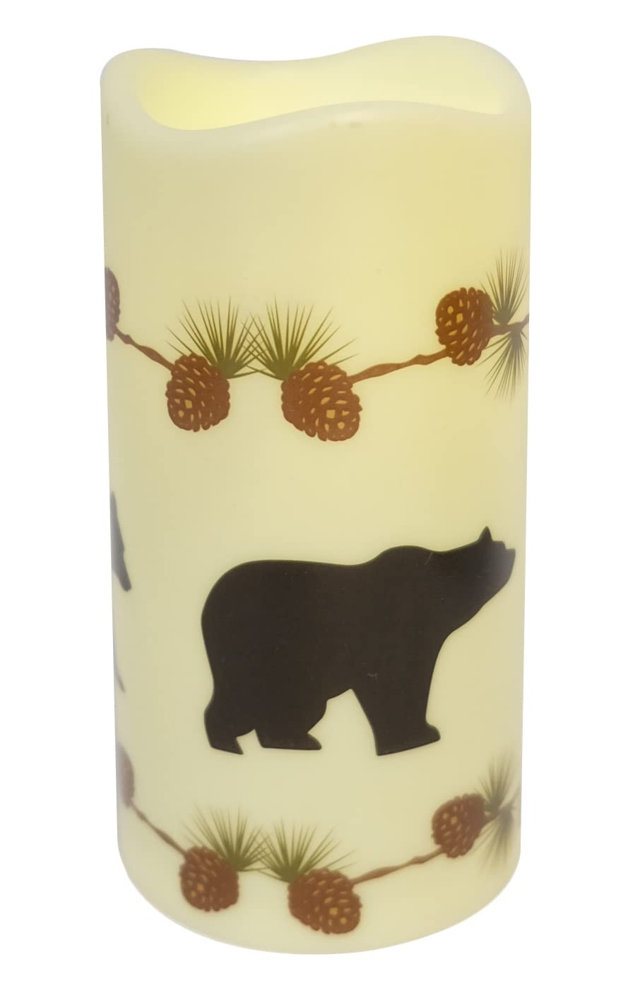 Bestgiftever Battery Operated Flameless Candle With Bear And Pinecone Design   Decorative Led Candle Light For Rustic Decor And
