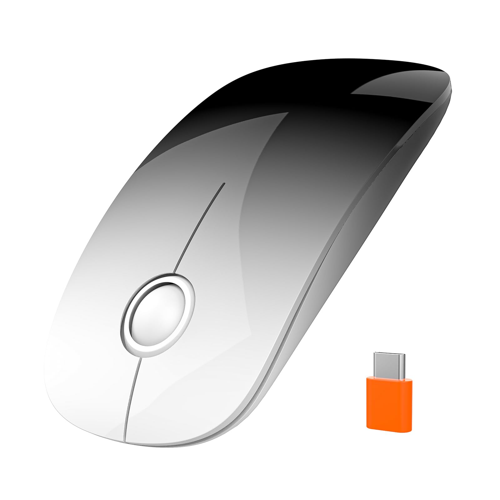 RAPIQUE USB C Wireless Mouse for USB-C Devices, White to Black Gradient Slim Mouse, Silent Click, 800/1200/1600 DPI, AA Battery 