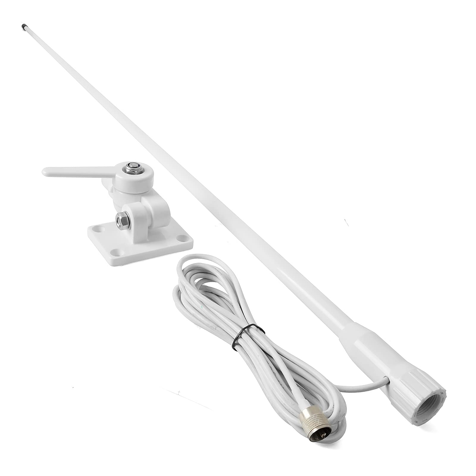 Uayesok Vhf Marine Base Antenna 48 Inch Fiberglass Waterproof Boat Antenna W/7M Rg 58U Cable Adjustable Ratchet Fixed Mount