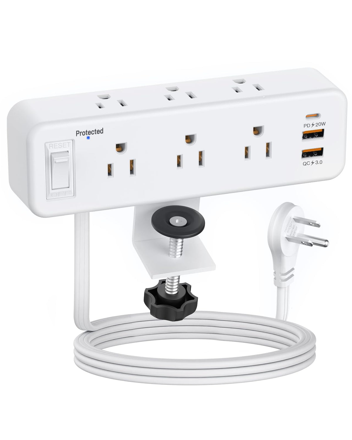 Desk Clamp Power Strip With Pd 20W Usb C, Desktop Edge Mount Surge Protector With 6 Outlet, Table Edge Socket With Switch, 6 Ft 