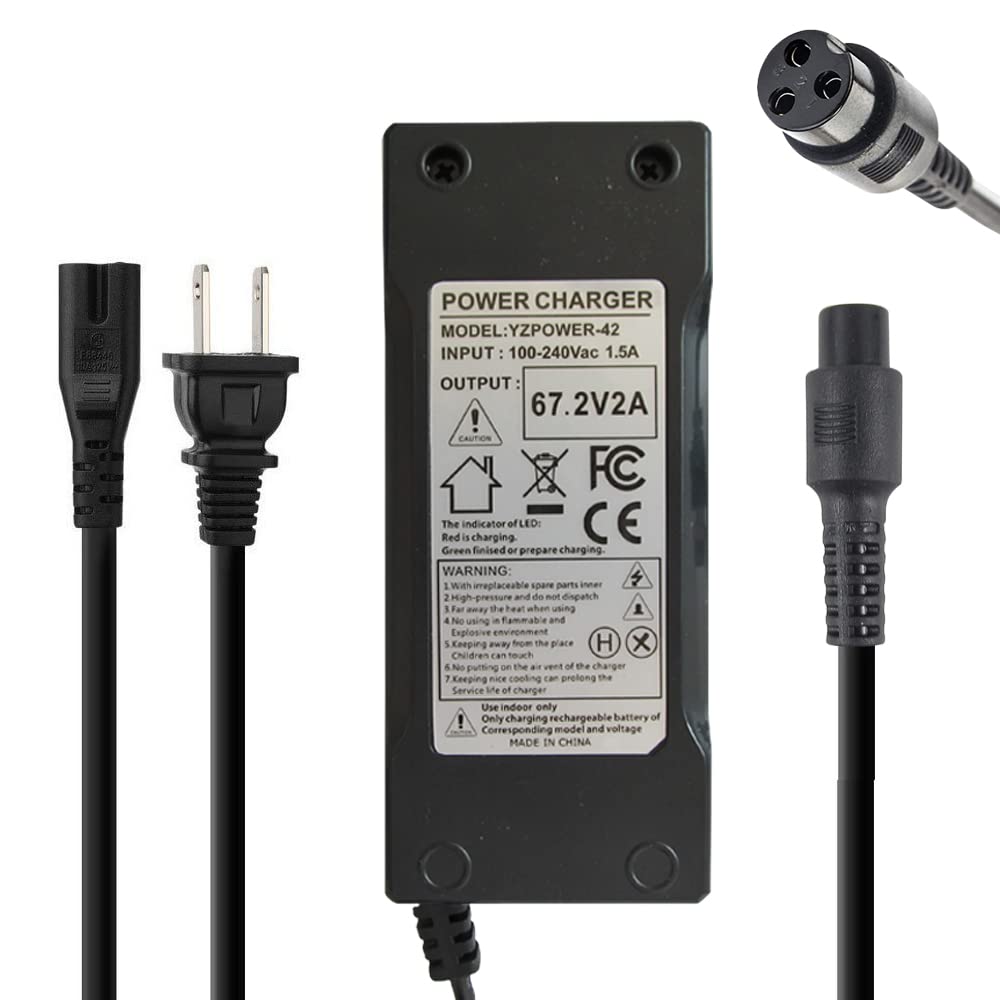 Abakoo 67.2V 2A Adapter Charger Power Supply For 16S 60V Li Ion Battery With 3 Prong Inline Female Connector