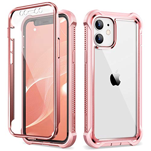 Dexnor Compatible With Iphone 12 Case/Iphone 12 Pro Case With Screen Protector Electroplated Metal Frame Clear Back Cover Rugged