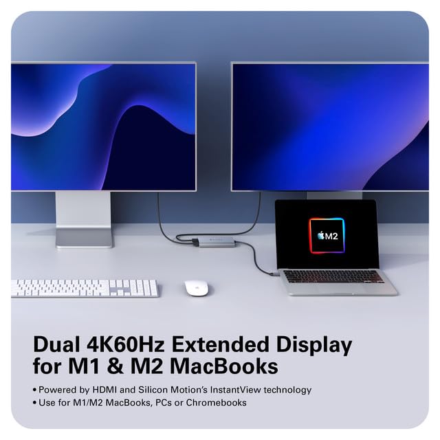 Hyperdrive Dual 4K Hdmi Adapter For M1/M2 Macbook 2X Hdmi, Pass-Through Charging
