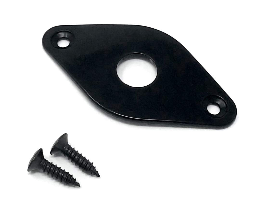 Vintage Forge Diamond Jack Plate For Guitar And Bass Black With Screws Curved Metal Jackplate Jpd40 Blk